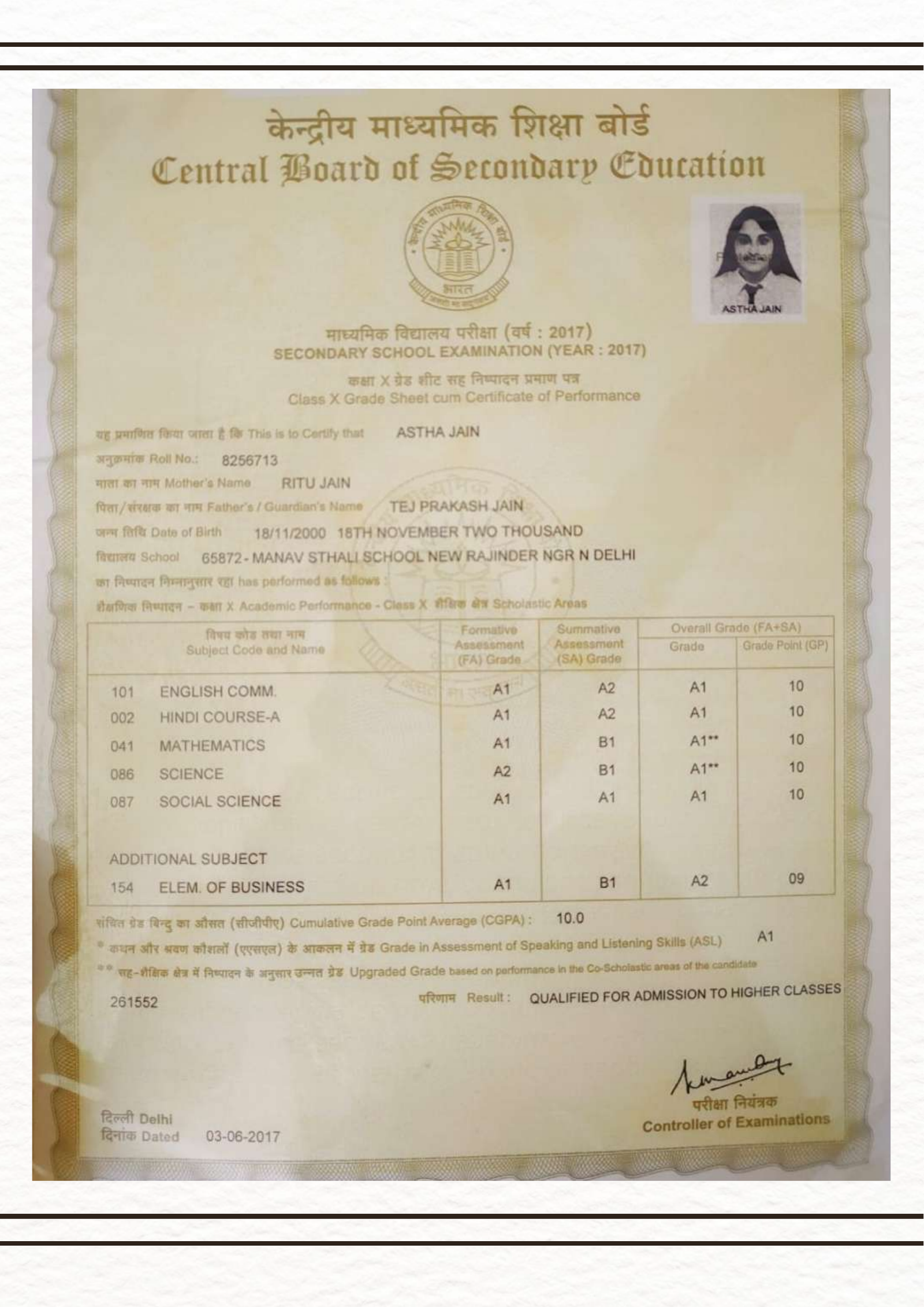 10th Marksheet