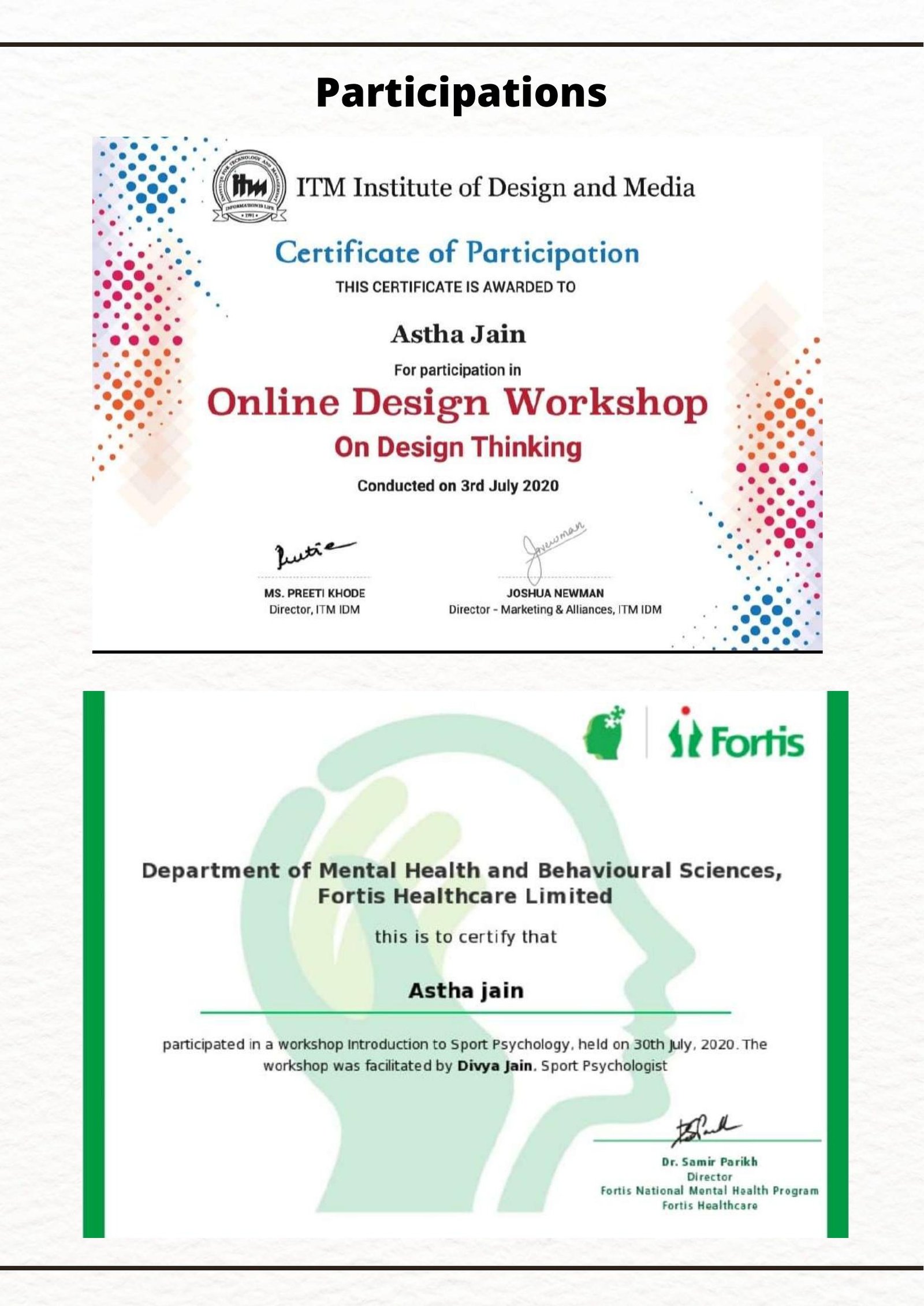 Certification and Participations