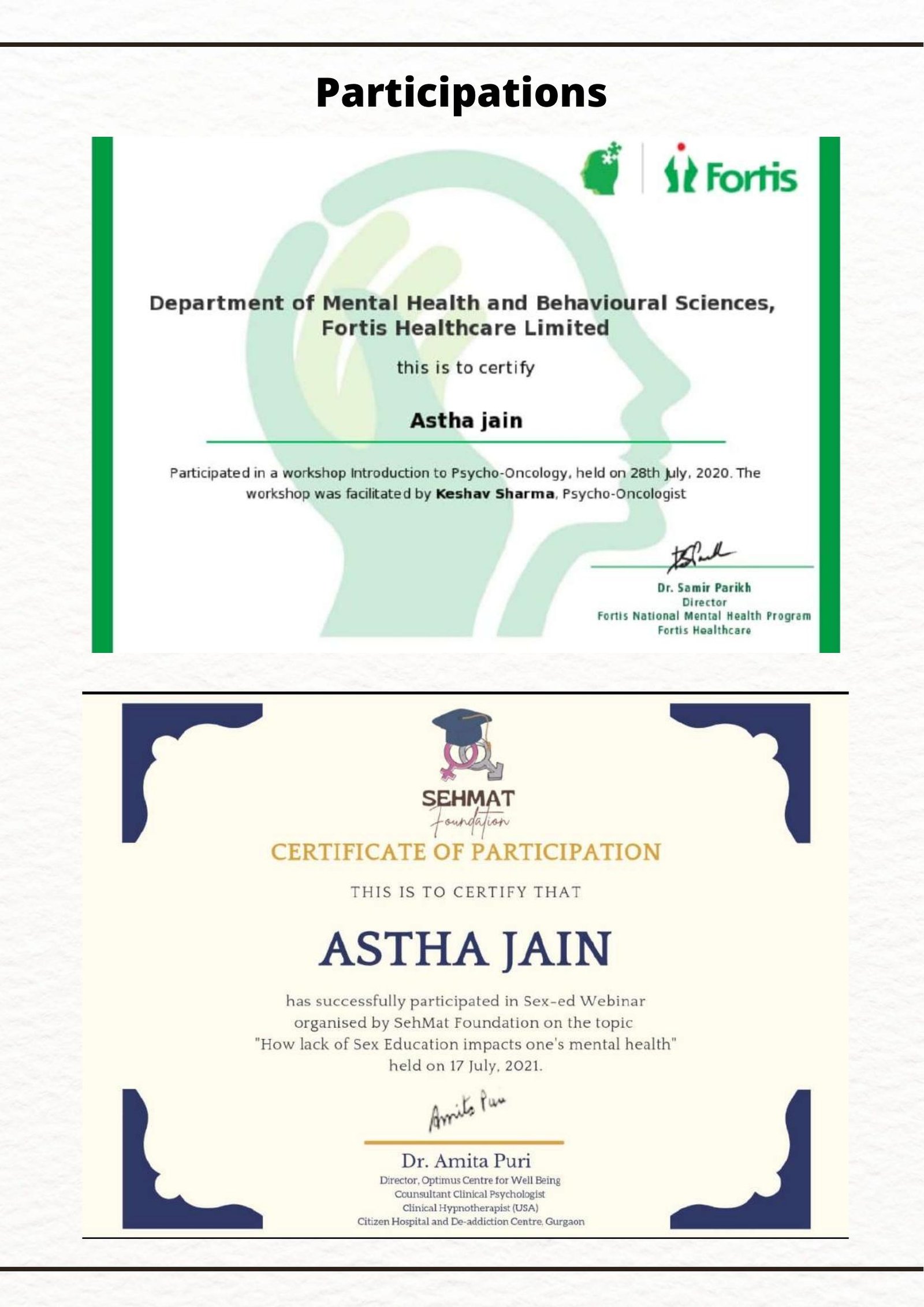 Certification of Participations